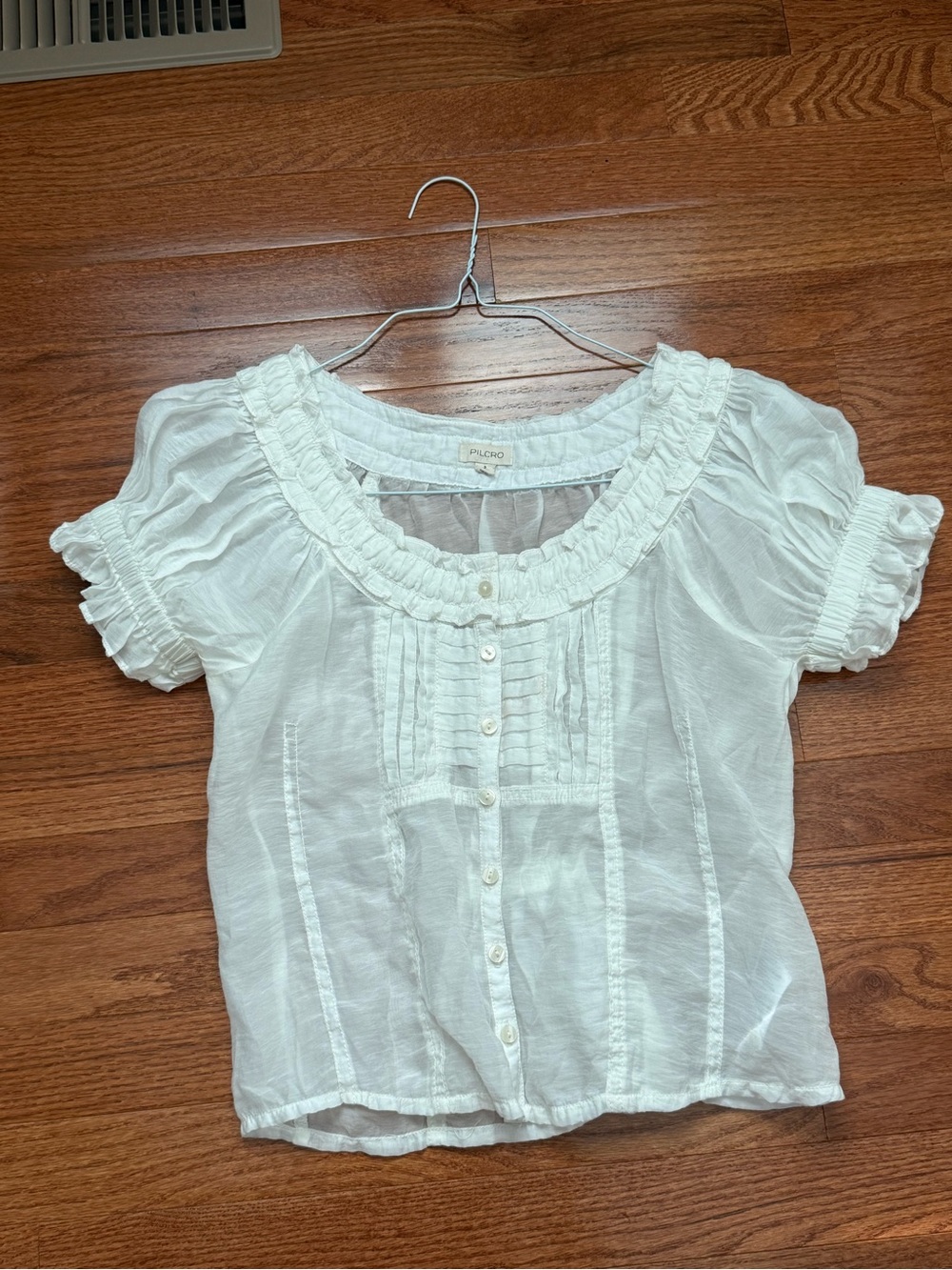 Anthropologie Pilcro Silky Sheer White Ruffled Blouse